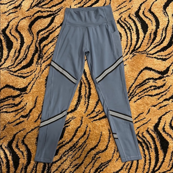 Adidas Climalite High Waisted Blue Striped Leggings - S - Picture 4 of 6